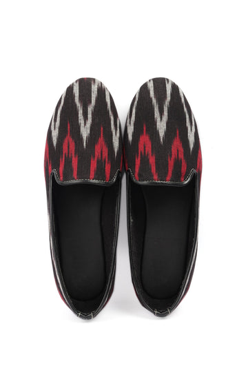 Black, Red & Grey Ikat Flat Cruelty Free Leather Ballerina